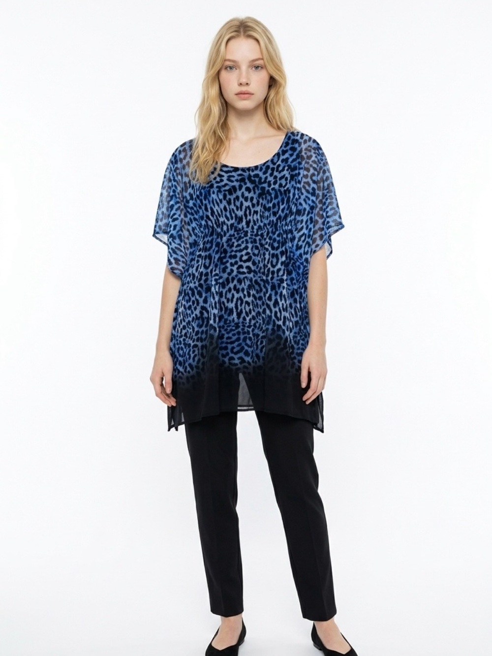 INC International Concepts Blue and Black Leopard Print Tunic